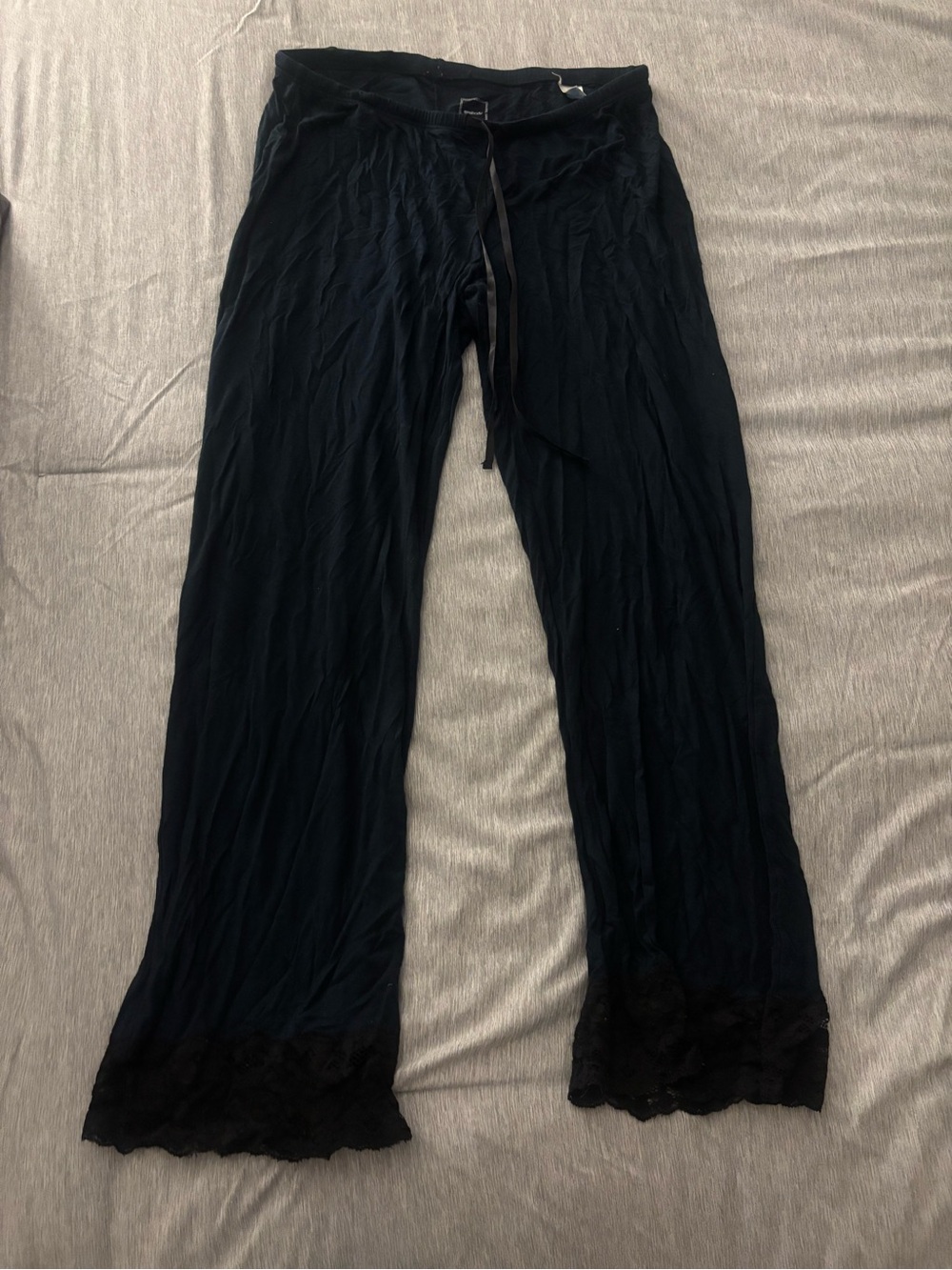 GAP Black Wide-Leg Lounge Pants with Lace Trim